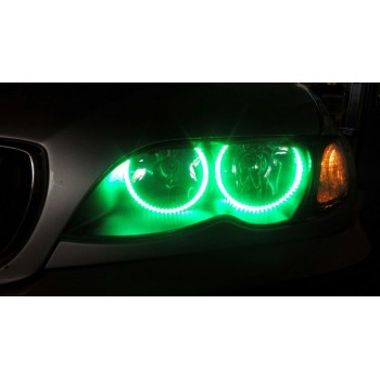 RGB δαχτυλίδια angel eyes led για BMW E46 coupe (1998-2003) / BMW E46 Sedan, Combi (1998-2005) - με τηλεχειρισμό για αλλαγή χρωμάτων