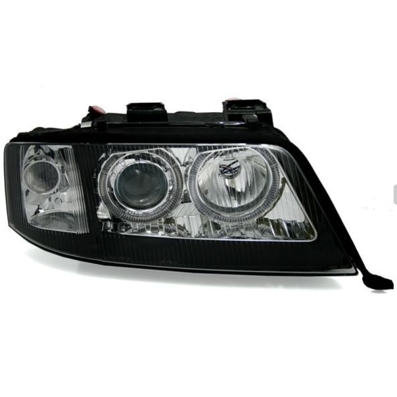 Φανάρια εμπρός angel eyes για Audi A6 (2001-2003) - για εργοστασιακά xenon -μαύρα , χωρίς λάμπες (Η7) - σετ 2τμχ.