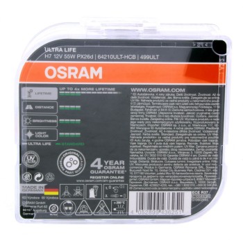 Λάμπα αλογόνου H7 Osram Ultra Life - 2 τμχ. καρτέλα