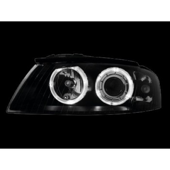 Φανάρια εμπρός angel eyes για Audi A3 (2003-2008) - μαύρα , χωρίς λάμπες (Η7) - σετ 2τμχ.