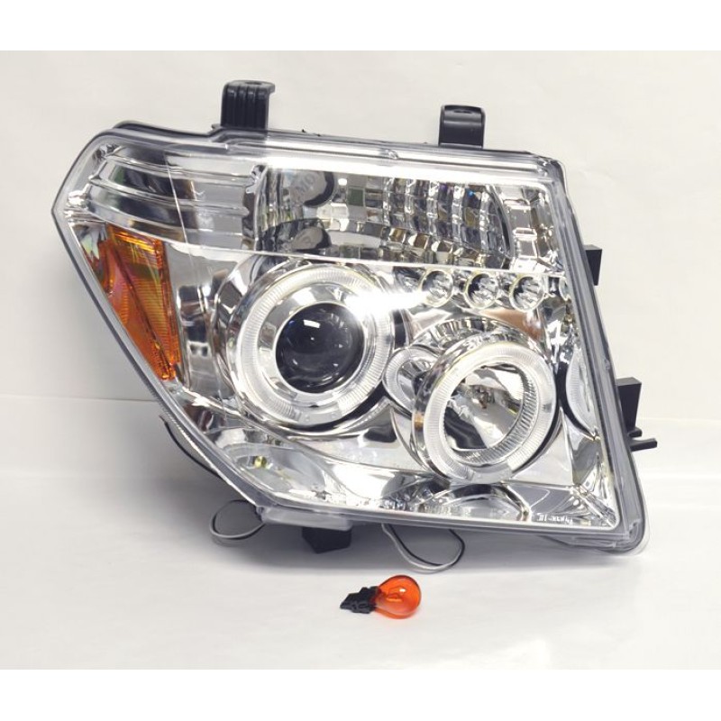 Φανάρια εμπρός led angel eyes για Nissan Navara / Pathfinder (2005-2009) - chrome , με λάμπες (Η1) - σετ 2τμχ.