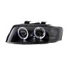 Φανάρια εμπρός με CCFL angel eyes για Audi A4 (2001-2004) - μαύρα , με λάμπες (Η1) - σετ 2τμχ.