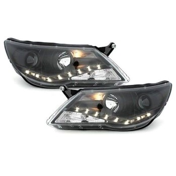 Φανάρια εμπρός led για Vw Tiguan (2007-2011) , black , με λάμπες (Η1) - σετ 2τμχ.