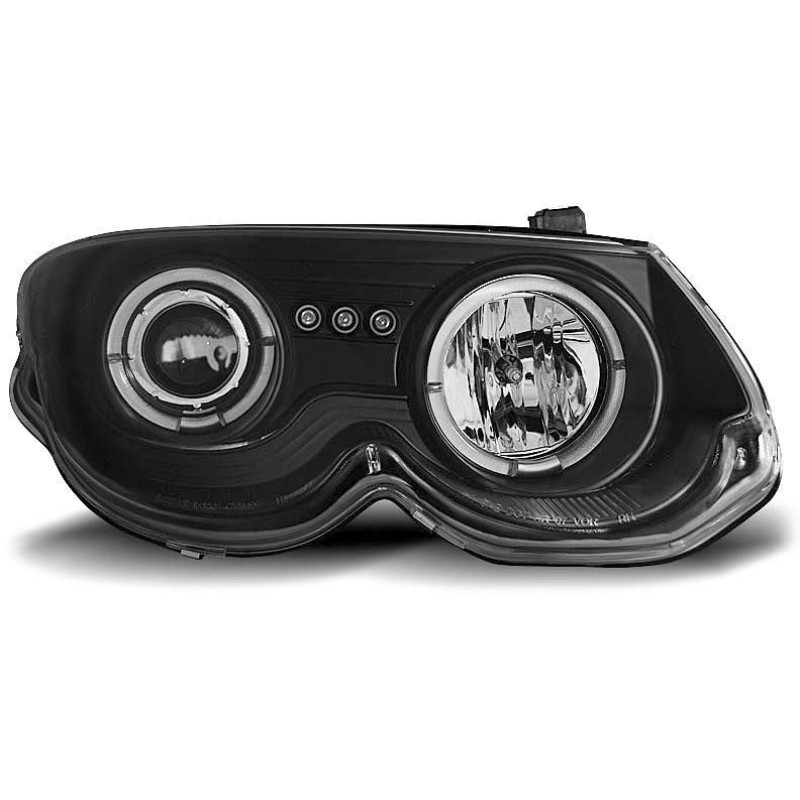 Φανάρια εμπρός angel eyes με led για Chrysler 300M (1999-2004) - μαύρα , με λάμπες (Η1) - σετ 2τμχ.