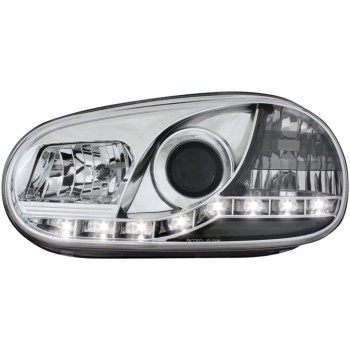 Φανάρια εμπρός led devil eyes για Vw Golf IV - chrome , με λάμπες (Η1) - σετ 2τμχ.