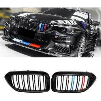 Καρδιές μάσκας για BMW F10 / F11  (2010+) με διπλή γρίλια - tri color - 2τμχ.