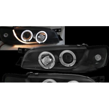 Φανάρια εμπρός led angel eyes για Subaru Impreza (1993-2000) - μαύρα , με λάμπες (Η1) - σετ 2τμχ.