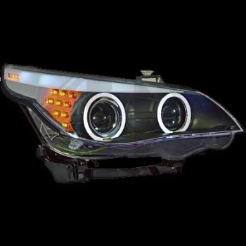 Φανάρια εμπρός angel eyes led για BMW E60 (2003-2007) - F10-Look , χωρίς λάμπες (Η7) - σετ 2τμχ.