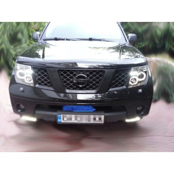 Φανάρια εμπρός led angel eyes για Nissan Navara / Pathfinder (2005-2009) - chrome , με λάμπες (Η1) - σετ 2τμχ.