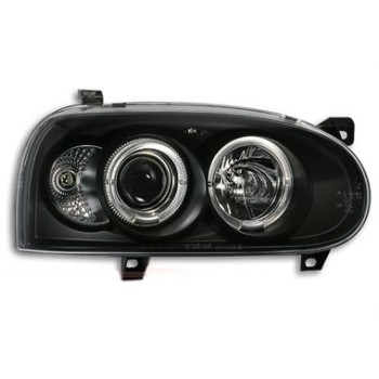 Φανάρια εμπρός angel eyes για Vw Golf ΙΙΙ - μαύρα , με λάμπες (Η1) - σετ 2τμχ.