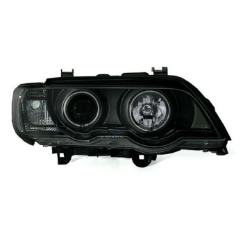 Φανάρια εμπρός με φώτα ημέρας και angel eyes για BMW X5 (1999-2003) - μαύρα , με λάμπες (Η1) - σετ 2τμχ.