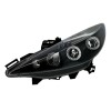 Φανάρια εμπρός led angel eyes για Peugeot 207 (2006-2009) , μαύρα , με λάμπες (Η1) - σετ 2τμχ.