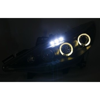 Φανάρια εμπρός led angel eyes για Peugeot 207 (2006-2009) , μαύρα , με λάμπες (Η1) - σετ 2τμχ.