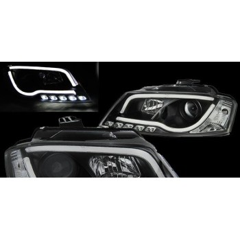 Φανάρια εμπρός led Lightbar design για Audi A3 (2008-2012) - chrome ,μαύρα , με λάμπες (Η1) - σετ 2τμχ.