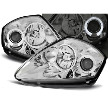 Φανάρια εμπρός angel eyes για Mitsubishi Eclipse (2000-2005) - chrome , με λάμπες (Η1) - σετ 2τμχ.