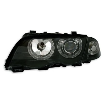 Φανάρια εμπρός angel eyes για BMW E46 sedan (1998-2001) - μαύρα , χωρίς λάμπες (Η7) - σετ 2τμχ.