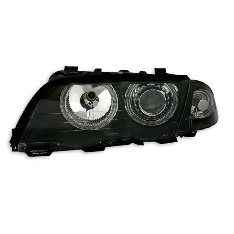 Φανάρια εμπρός angel eyes για BMW E46 sedan (1998-2001) - μαύρα , χωρίς λάμπες (Η7) - σετ 2τμχ.