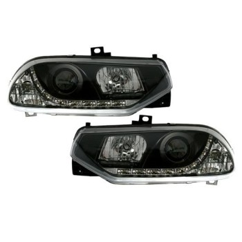 Φανάρια εμπρός led για Alfa Romeo 156 (1997-2003) - μαύρα , με λάμπες (Η1) - σετ 2τμχ.