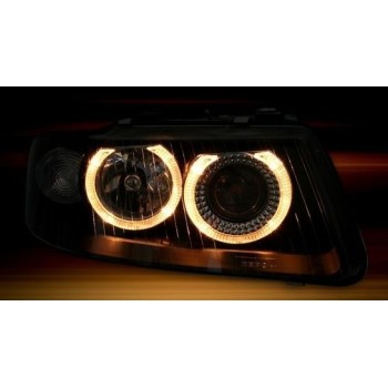 Φανάρια εμπρός angel eyes για Audi A3 (2000-2003) - μαύρα , χωρίς λάμπες (Η7) - σετ 2τμχ.