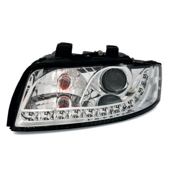 Φανάρια εμπρός led Dayline για Audi A4 (2001-2004) - chrome , χωρίς λάμπες (Η7) - σετ 2τμχ.