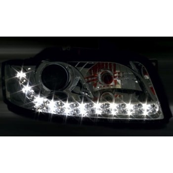 Φανάρια εμπρός led Dayline για Audi A4 (2001-2004) - μαύρα , χωρίς λάμπες (Η7) - σετ 2τμχ.