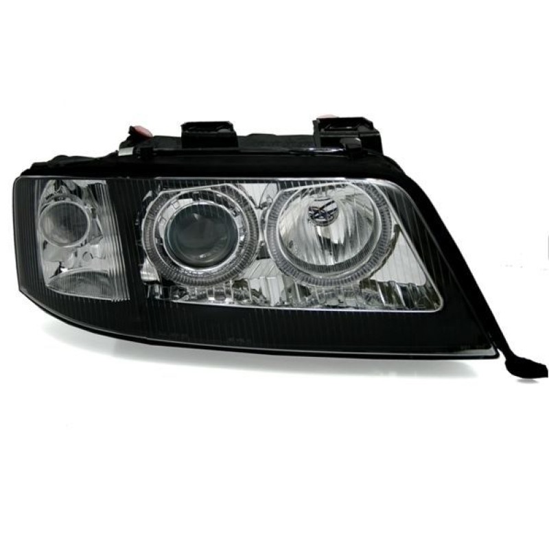 Φανάρια εμπρός angel eyes για Audi A6 (1997-2001) / Allroad 1999-2005 - μαύρα , χωρίς λάμπες (Η7) - σετ 2τμχ.