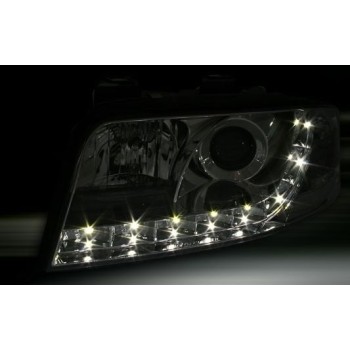 Φανάρια εμπρός με φώτα ημέρας led για Audi A6 (2001-2003) - chrome , με λάμπες (Η1) - σετ 2τμχ.