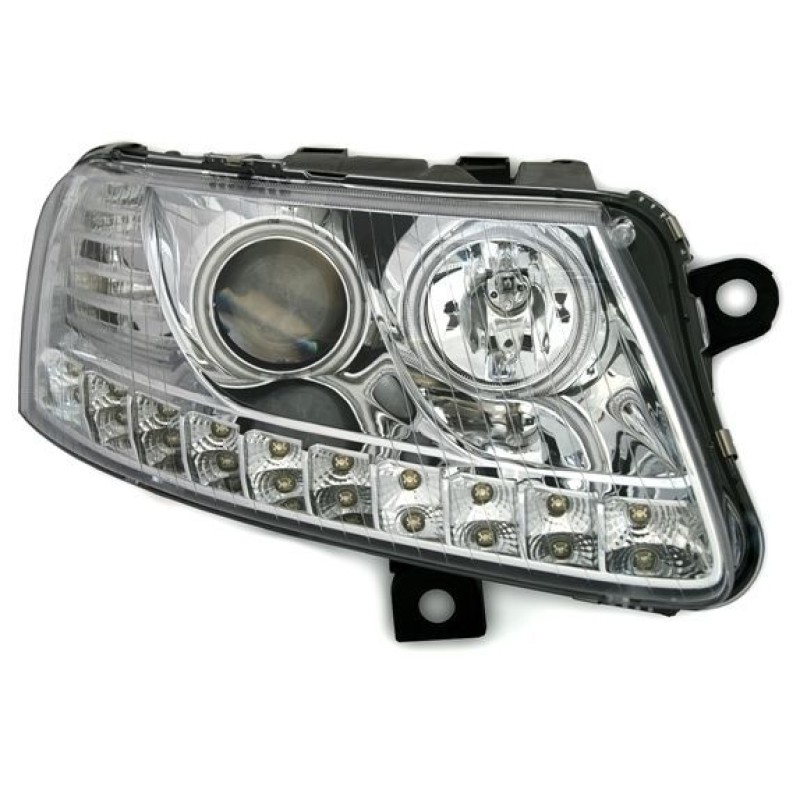 Φανάρια εμπρός angel eyes για Audi A6 led (2004-2008) - chrome , με λάμπες (Η1) - σετ 2τμχ.