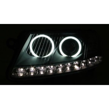 Φανάρια εμπρός angel eyes led Dayline για Audi A6 (2004-2008) - μαύρα , με λάμπες (Η1) - σετ 2τμχ.