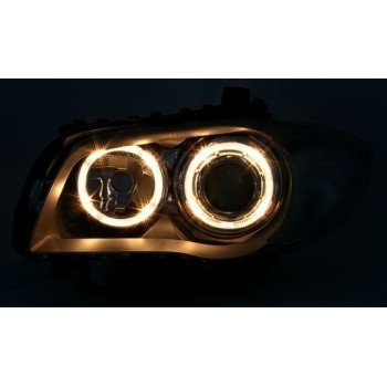 Φανάρια εμπρός angel eyes για BMW E87 (2004-2011) - μαύρα , χωρίς λάμπες (Η7) - σετ 2τμχ.