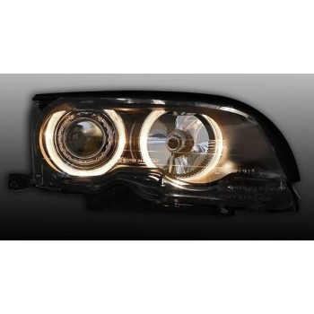 Φανάρια εμπρός angel eyes για BMW E46 sedan (2001-2005) - μαύρα , χωρίς λάμπες (Η7) - σετ 2τμχ.