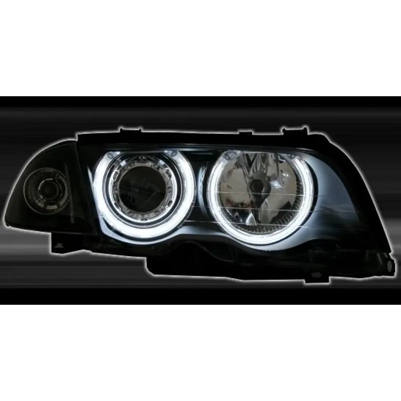 Φανάρια εμπρός BMW E46 sedan (1998-2001) angel eyes με CCFL - μαύρα , με λάμπες (Η1) - σετ 2τμχ.