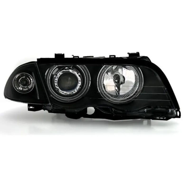 Φανάρια εμπρός BMW E46 sedan (1998-2001) angel eyes με CCFL - μαύρα , με λάμπες (Η1) - σετ 2τμχ.