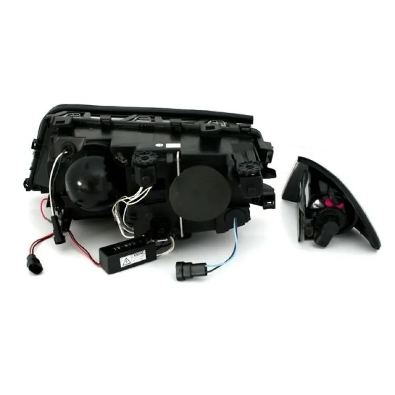 Φανάρια εμπρός BMW E46 sedan (1998-2001) angel eyes με CCFL - μαύρα , με λάμπες (Η1) - σετ 2τμχ.