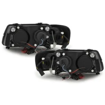 Φανάρια εμπρός Audi A3 (1996-2000) angel eyes - μαύρα , με λάμπες (Η1) - σετ 2τμχ.