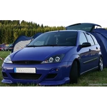 Φανάρια εμπρός Ford Focus (1998-2001) angel eyes - μαύρα , με λάμπες (Η1) - σετ 2τμχ.