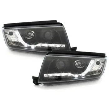 Φανάρια εμπρός Skoda Fabia (1999-2007) led , μαύρα , με λάμπες (Η1) - σετ 2τμχ.
