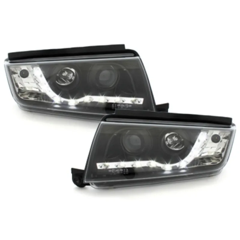 Φανάρια εμπρός Skoda Fabia (1999-2007) led , μαύρα , με λάμπες (Η1) - σετ 2τμχ.