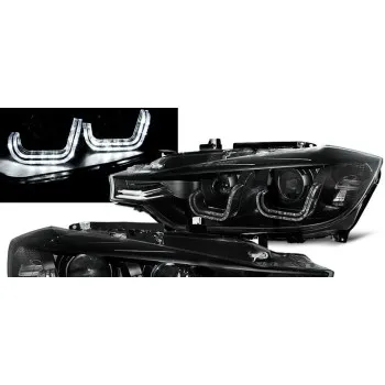 Φανάρια εμπρός BMW F30 (2011-2015) led angel eyes - μαύρα , χωρίς λάμπες (Η7) - σετ 2τμχ.