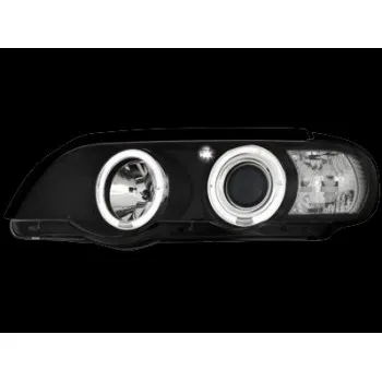 Φανάρια εμπρός BMW X5 (1999-2003) angel eyes - μαύρα , με λάμπες (Η1) - σετ 2τμχ.