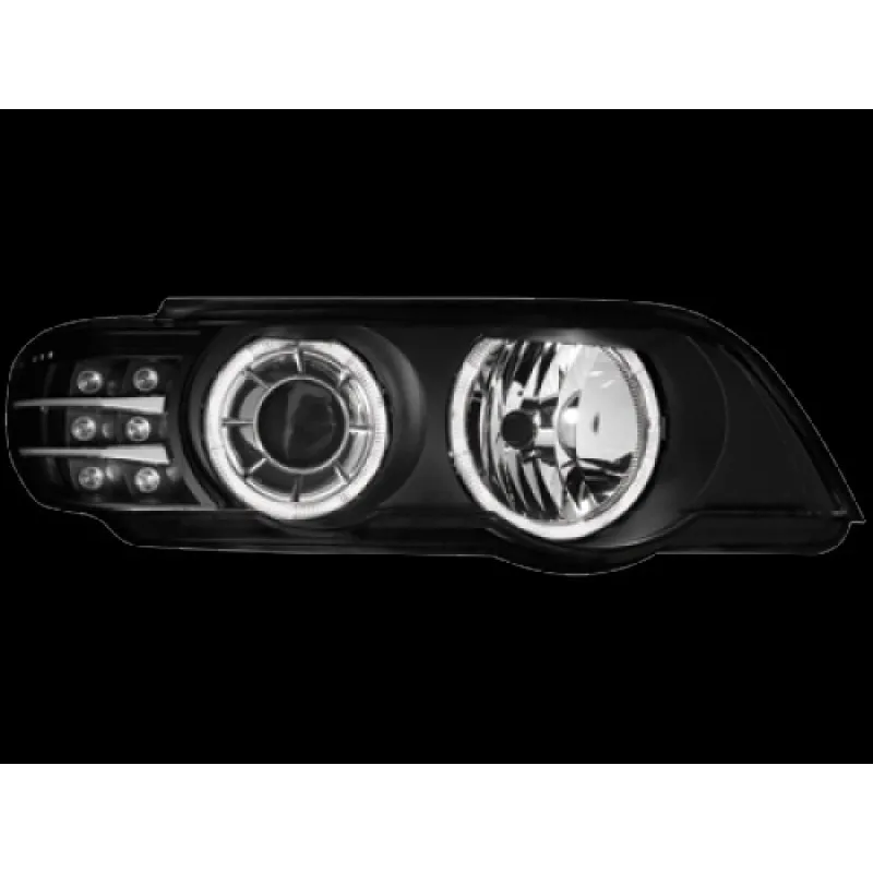 Φανάρια εμπρός BMW X5 (1999-2003) - μαύρα με led φλας , χωρίς λάμπες (Η7) - σετ 2τμχ.