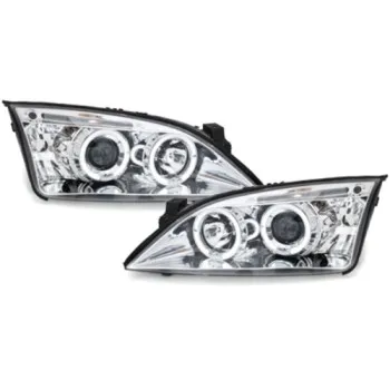 Φανάρια εμπρός Ford Mondeo (2000-2007) angel eyes - chrome , με λάμπες (Η1) - σετ 2τμχ.