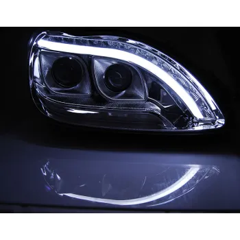 Φανάρια εμπρός Mercedes W 220 S-Class (1998-2005) led lightbar design - μαύρα , με λάμπες (Η1) - σετ 2τμχ.