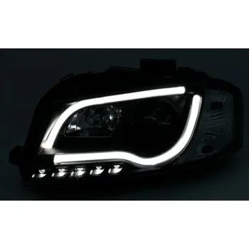 Φανάρια εμπρός Audi A3 (2003-2008) led Lightbar Design - chrome , με λάμπες (Η1) - σετ 2τμχ.