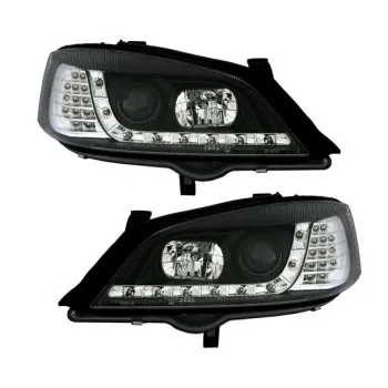 Φανάρια εμπρός Opel Astra G (1998-2004) led με DRL - μαύρα , με λάμπες (Η1) - σετ 2τμχ.