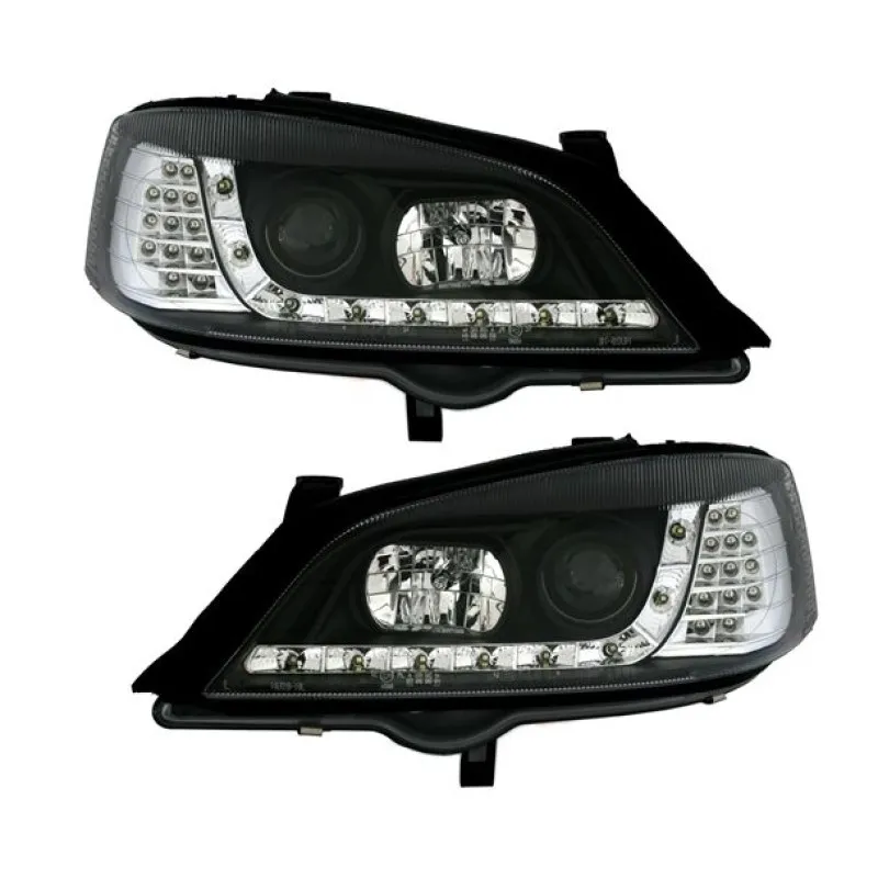 Φανάρια εμπρός Opel Astra G (1998-2004) led με DRL - μαύρα , με λάμπες (Η1) - σετ 2τμχ.