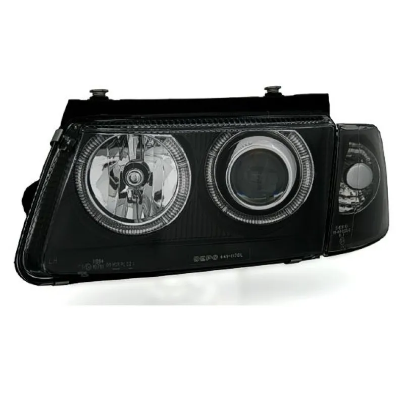 Φανάρια εμπρός Vw Passat 3Β/B5 (1997-2000) angel eyes - μαύρα , χωρίς λάμπες (Η7) - σετ 2τμχ.