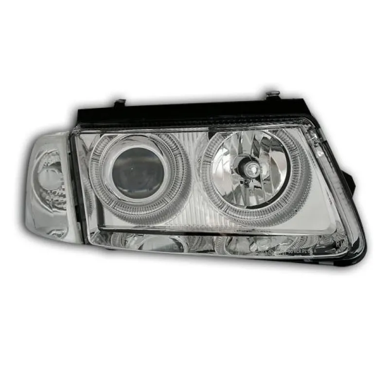 Φανάρια εμπρός Vw Passat 3Β/B5 (1997-2000) angel eyes - chrome , χωρίς λάμπες (Η7) - σετ 2τμχ.