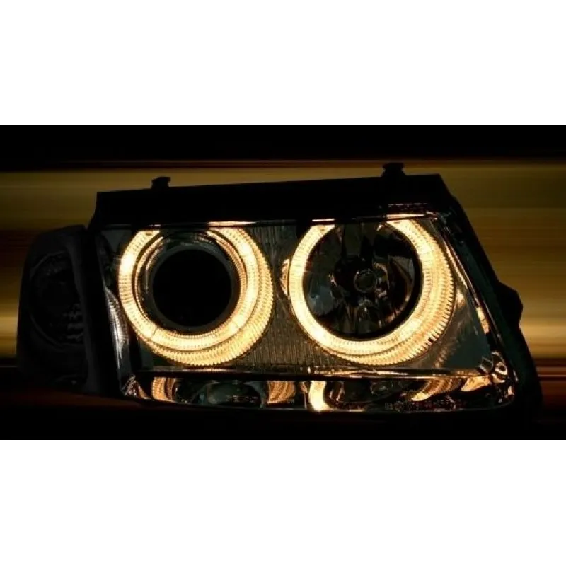 Φανάρια εμπρός Vw Passat 3Β/B5 (1997-2000) angel eyes - chrome , χωρίς λάμπες (Η7) - σετ 2τμχ.