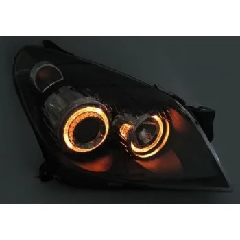 Φανάρια εμπρός Opel Astra H (2004-2009) angel eyes - chrome , με λάμπες (Η1) - σετ 2τμχ.